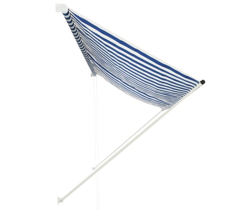 Toldo retráctil 350x150 cm azul y blanco