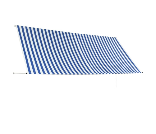 Toldo retráctil 350x150 cm azul y blanco