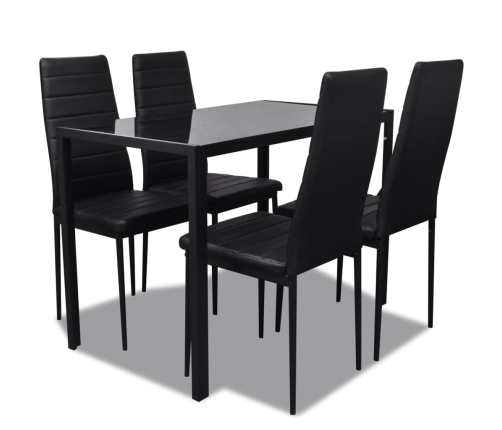 Juego de comedor 5 piezas cuero artificial negro