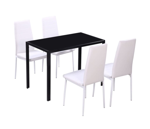 Juego de comedor 5 piezas cuero artificial negro y blanco