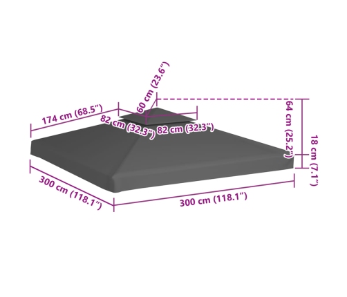 Toldo de cenador 2 niveles 310 g/m² 3x3 m gris topo