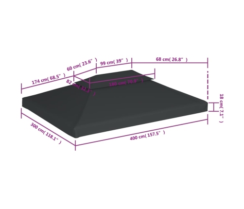 Toldo de cenador 2 niveles 310 g/m² 4x3 m gris antracita