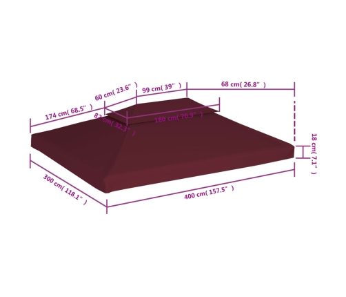 Cubierta superior de cenador 2 niveles burdeos 310 g/m² 4x3 m