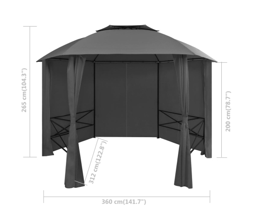 Carpa de jardín con cortinas hexagonal 360x265 cm