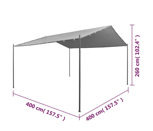 Cenador de jardín acero 400x400x260 cm gris antracita