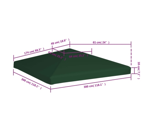 Toldo de cenador 310 g/m² 3x3 m verde