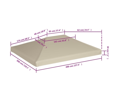 Toldo de cenador 310 g/m² 4x3 m beige