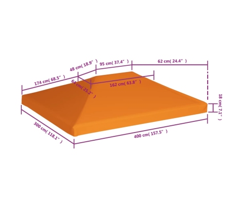 Toldo de cenador 310 g/m² 4x3 m naranja