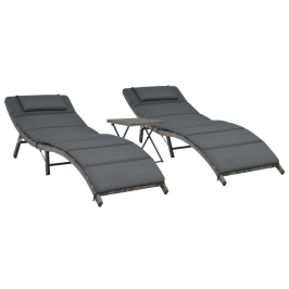 Set de muebles de jardín plegables 3 pzas ratán sintético gris