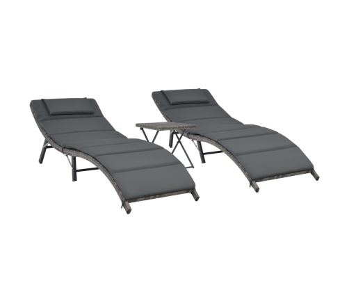 vidaXL Set de muebles de jardín plegables 3 pzas ratán sintético gris