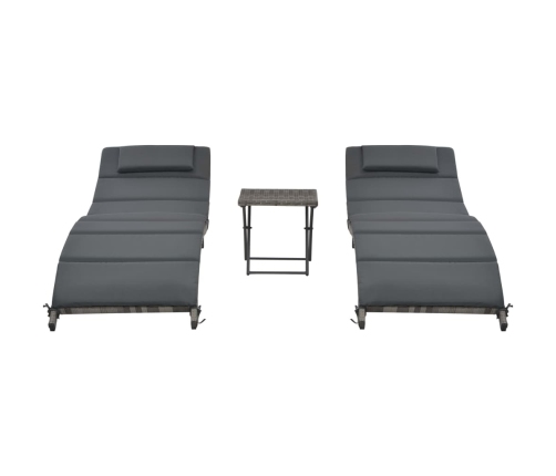 vidaXL Set de muebles de jardín plegables 3 pzas ratán sintético gris