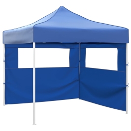 Cenador plegable con 2 paredes azul 3x3 m