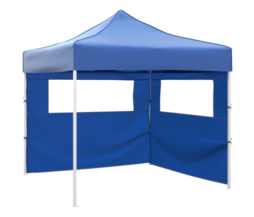 Cenador plegable con 2 paredes azul 3x3 m