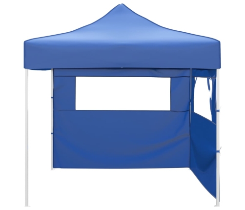 Cenador plegable con 2 paredes azul 3x3 m