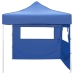 Cenador plegable con 2 paredes azul 3x3 m