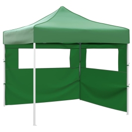 Cenador plegable con 2 paredes verde 3x3 m