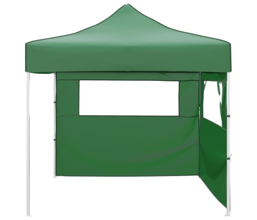 Cenador plegable con 2 paredes verde 3x3 m