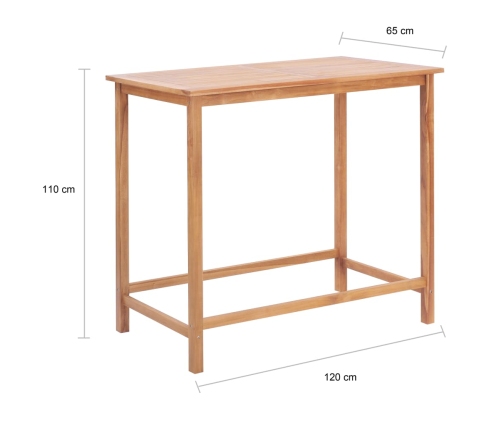 Mesa de bar de jardín de madera maciza de teca 120x65x110 cm