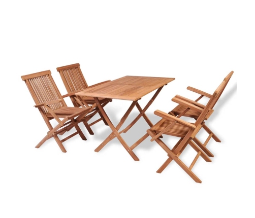 Conjunto de comedor de jardín 5 piezas madera maciza de teca