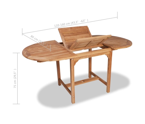 Mesa de jardín extensible madera teca maciza (110-160)x80x75cm