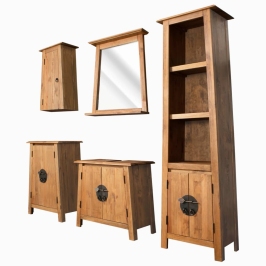 Conjunto de muebles de baño 5 piezas madera maciza de pino