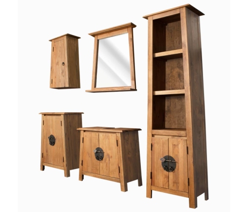 Conjunto de muebles de baño 5 piezas madera maciza de pino