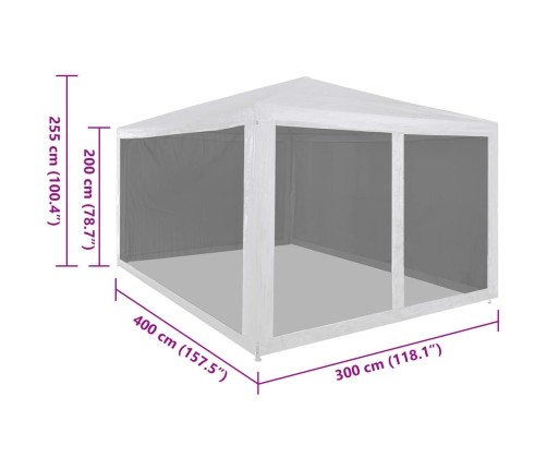 Carpa de celebraciones plegable con 4 paredes de malla 4x3 m