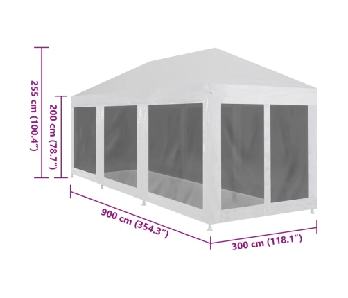 Carpa de celebraciones con 8 paredes de malla 9x3 m