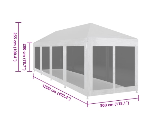 Carpa de celebraciones con 10 paredes de malla 12x3 m