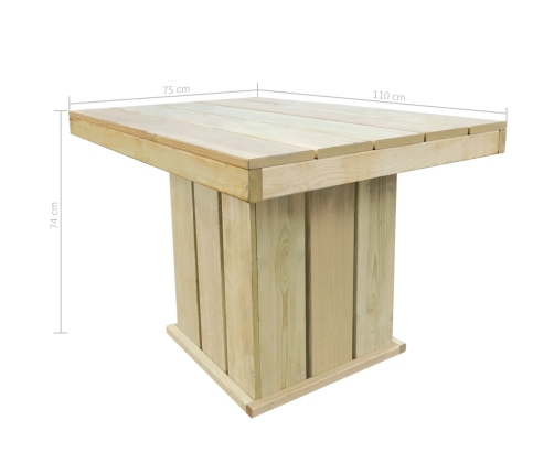 Mesa de jardín de madera de pino impregnada 110x75x74 cm