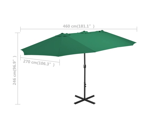 Sombrilla de jardín con palo de aluminio verde 460x270 cm