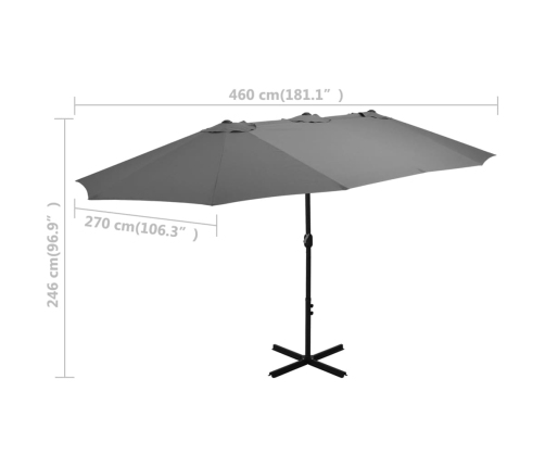 Sombrilla de jardín con palo de aluminio 460x270 cm antracita