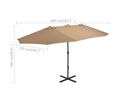 Sombrilla de jardín con palo de aluminio taupe 460x270 cm