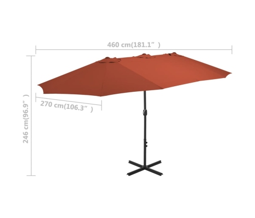 Sombrilla de jardín con palo de aluminio terracota 460x270 cm