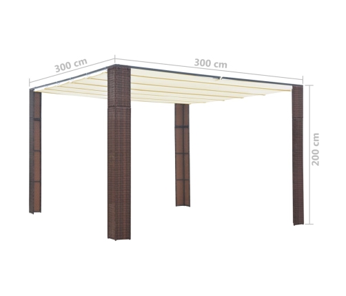 Cenador con techo ratán sintético 300x300x200 cm marrón y crema