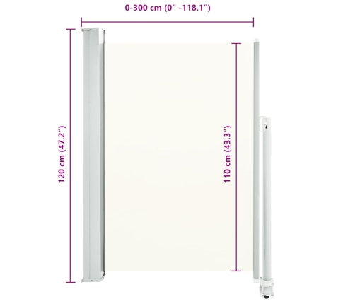 Toldo lateral retráctil para patio 120x300 cm crema