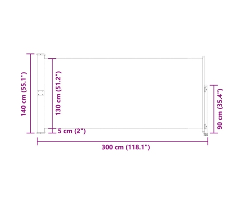 Toldo lateral retráctil para patio 140x300 cm crema