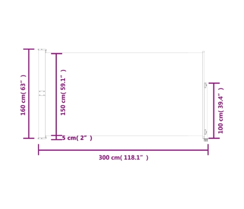 Toldo lateral retráctil para patio 160x300 cm negro