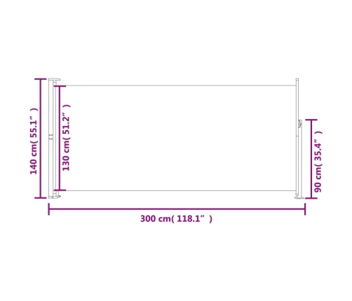 Toldo lateral retráctil 140x300 cm rojo