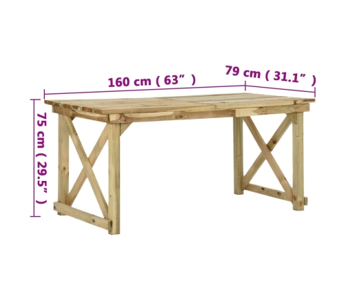 Mesa de jardín de madera 160x79x75 cm