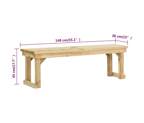 Banco de jardín de madera de pino impregnada 140 cm