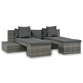 Set de muebles de jardín 4 pzas y cojines ratán sintético gris