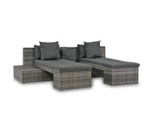 Set de muebles de jardín 4 pzas y cojines ratán sintético gris