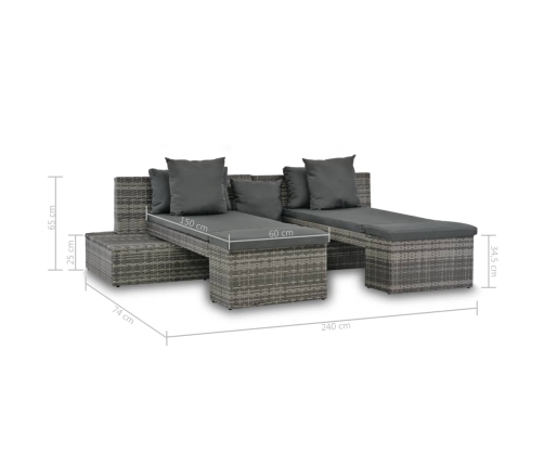 Set de muebles de jardín 4 pzas y cojines ratán sintético gris