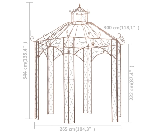 Pérgola de jardín marrón antiguo 3 m hierro