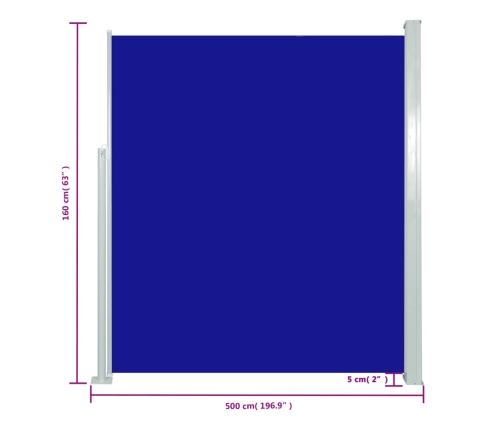 Toldo lateral retráctil 160x500 cm azul