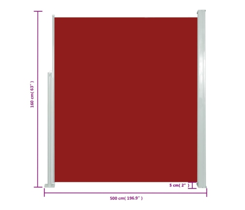 Toldo lateral retráctil 160x500 cm rojo