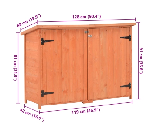 Caseta de almacenamiento de jardín de madera 128x42x91 cm