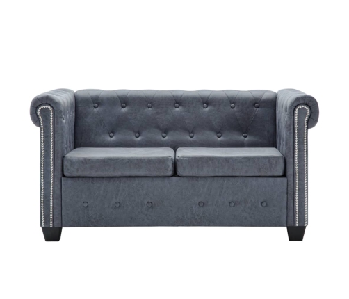 vidaXL Conjunto de sofás Chesterfield piel de ante sintético gris