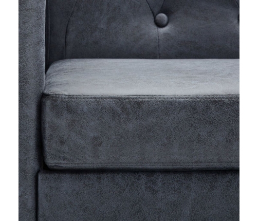 vidaXL Conjunto de sofás Chesterfield piel de ante sintético gris